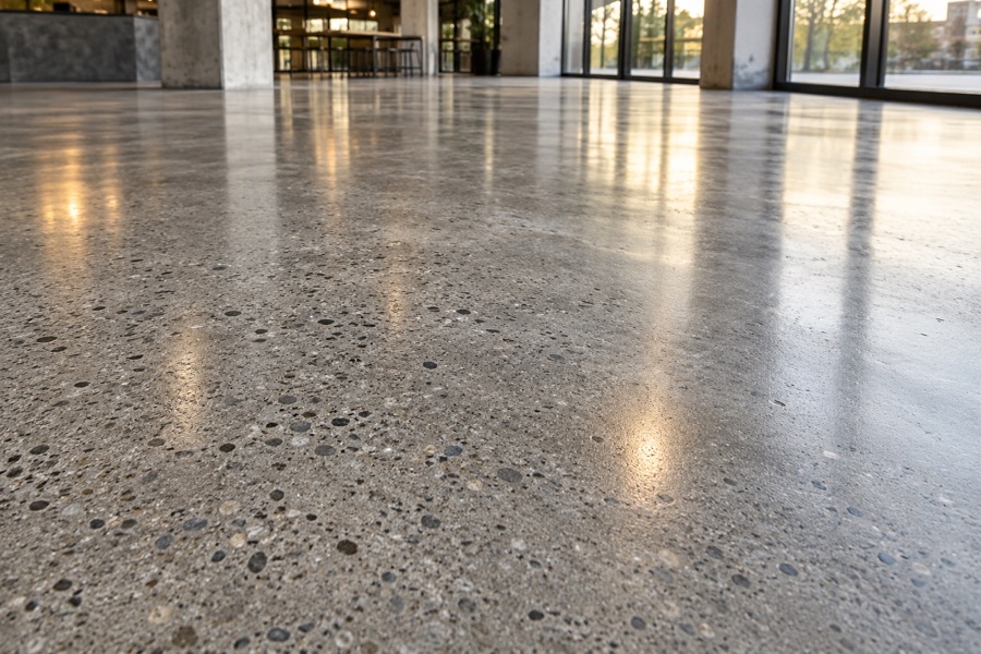 Polished concrete with fine aggregate and natural light